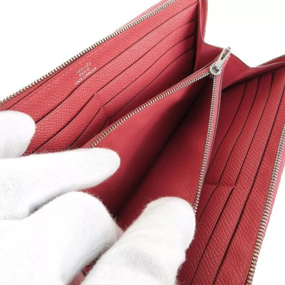 Auth HERMES AZAP LONG Zip Around long wallet Pink red leather s0483a - Picture 7 of 10